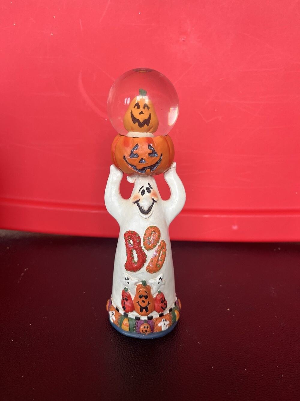 Halloween Mini Pumpkin w/Ghost water globe tall with flying bats Really Cute